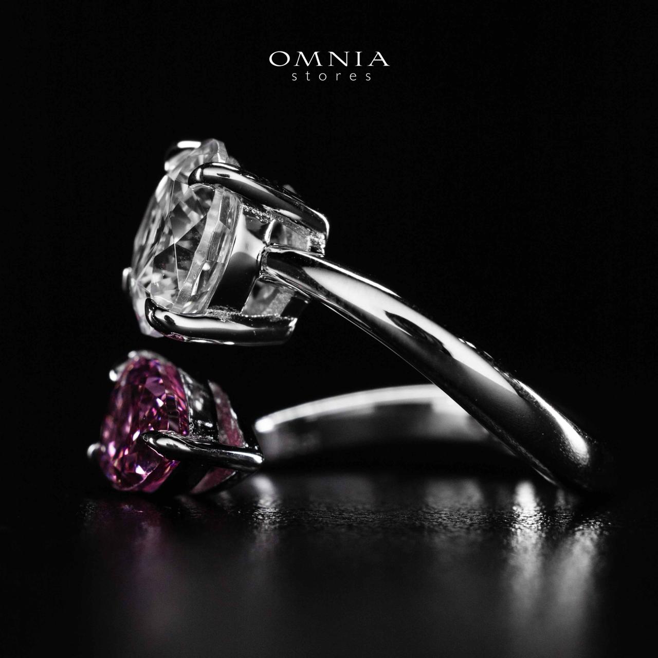 Omnia Ruwida White and Maroon Silver Ring In 925 Silver High Quality Certified Lab Crafted Stones