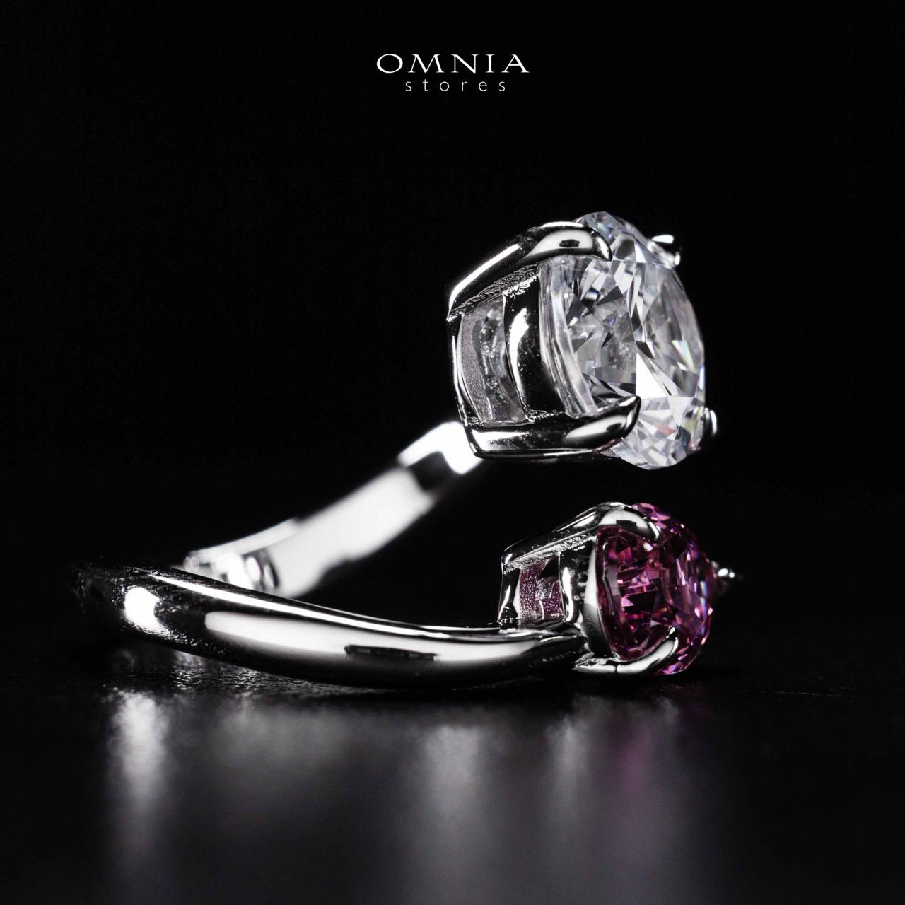 Omnia Ruwida White and Maroon Silver Ring In 925 Silver High Quality Certified Lab Crafted Stones