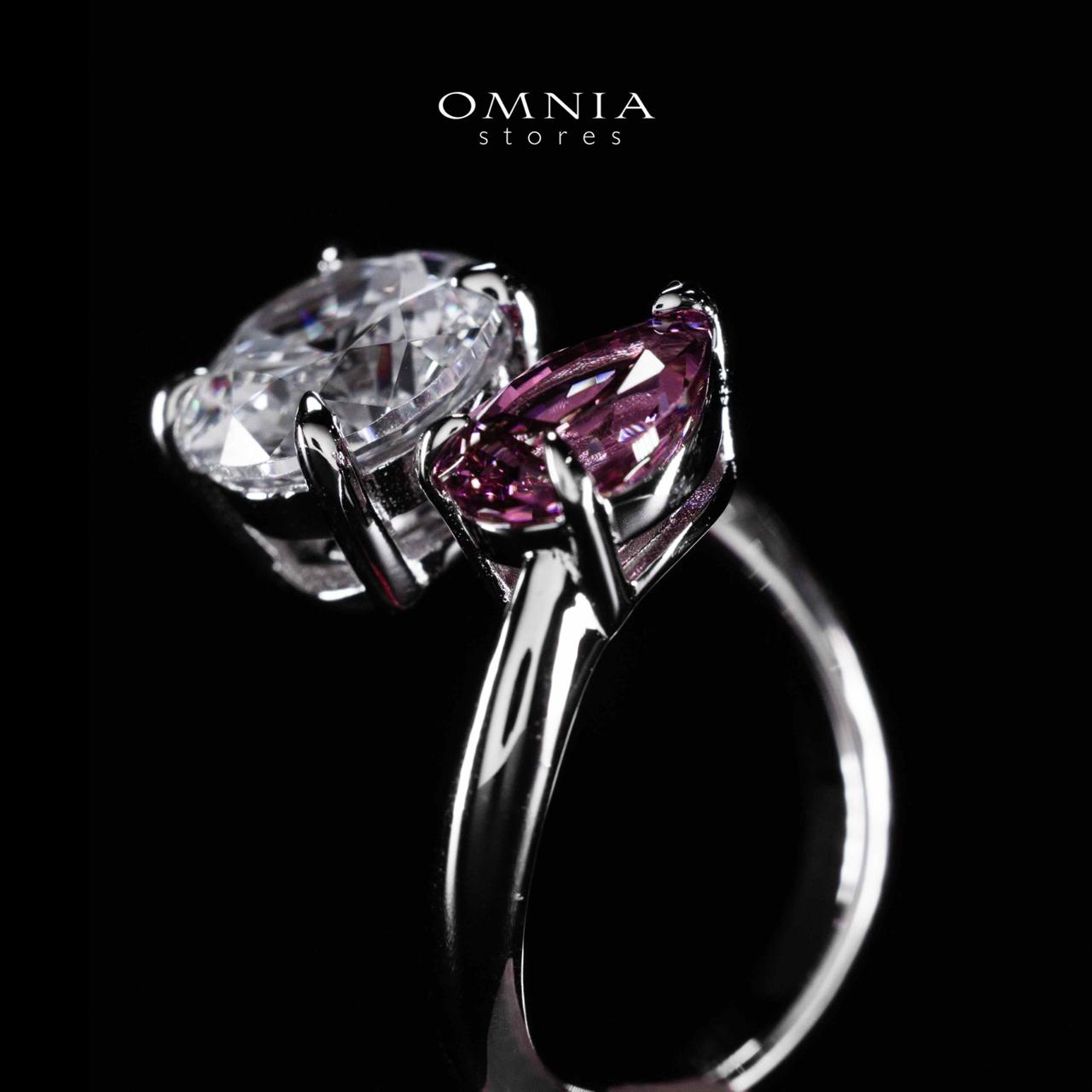Omnia Ruwida White and Maroon Silver Ring In 925 Silver High Quality Certified Lab Crafted Stones