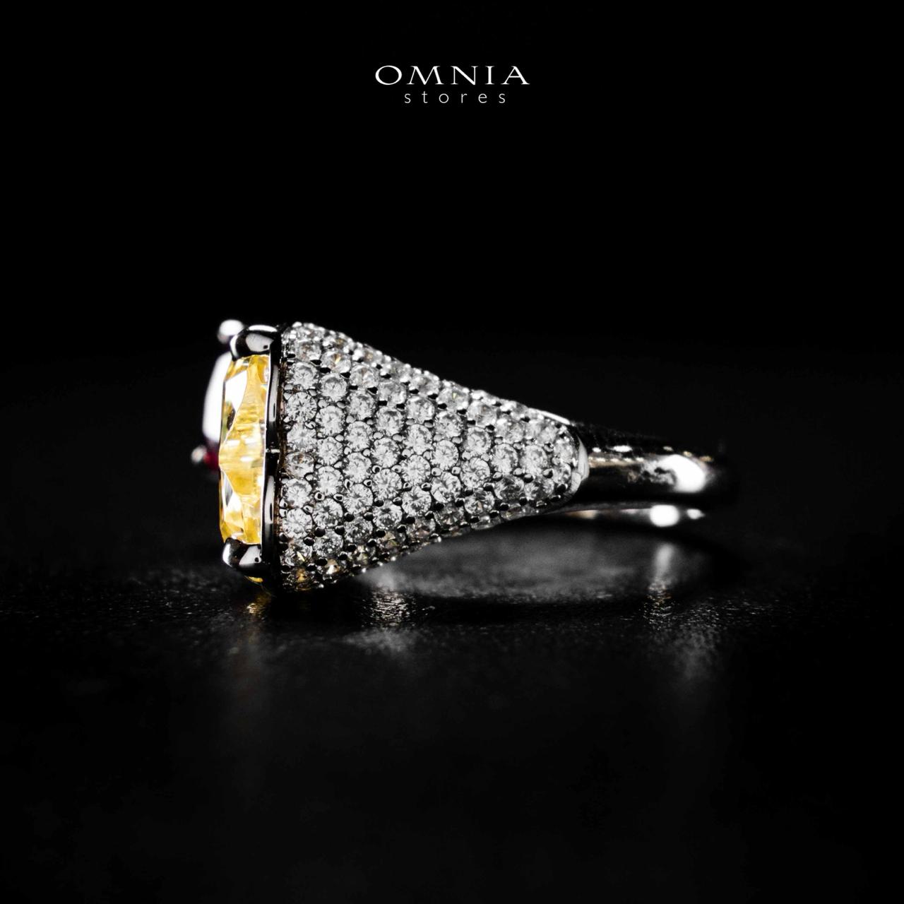 Omnia Ayda Dual Heart Yellow and Red Silver Ring In 925 Silver High Quality Certified Lab Crafted Stones