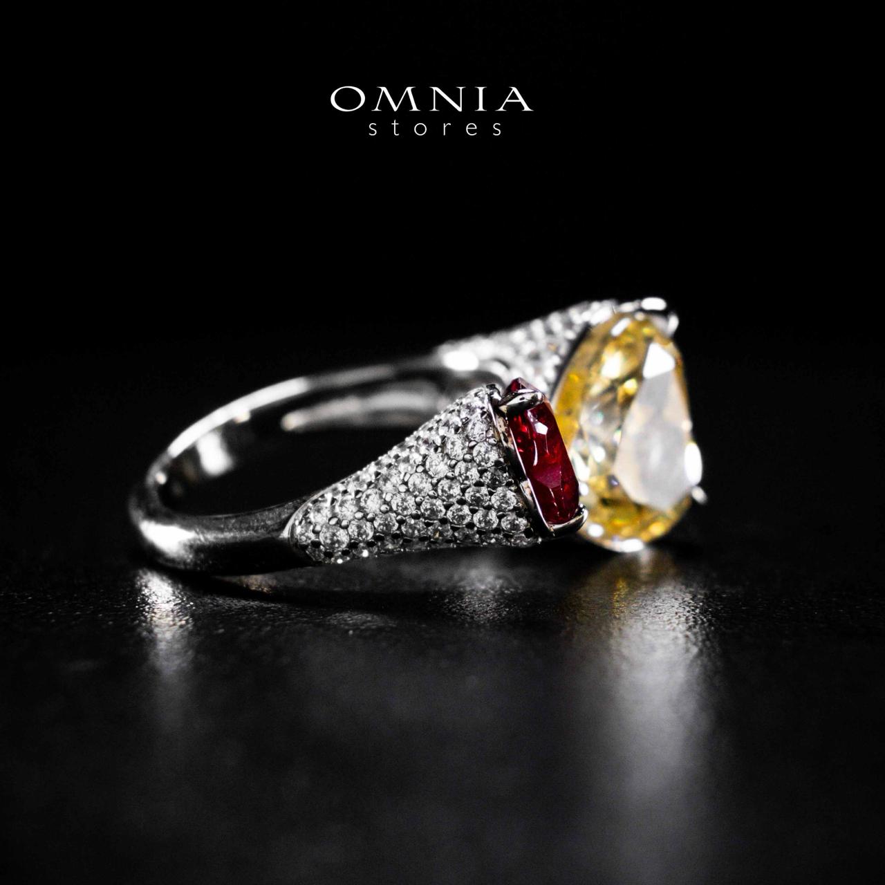 Omnia Ayda Dual Heart Yellow and Red Silver Ring In 925 Silver High Quality Certified Lab Crafted Stones