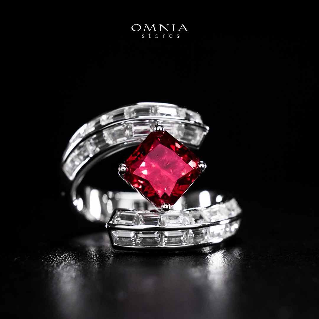 Omnia Tazeen White Red Ring In 925 Silver High Quality Certified Lab Crafted Stones - OMNIASTORES UAE