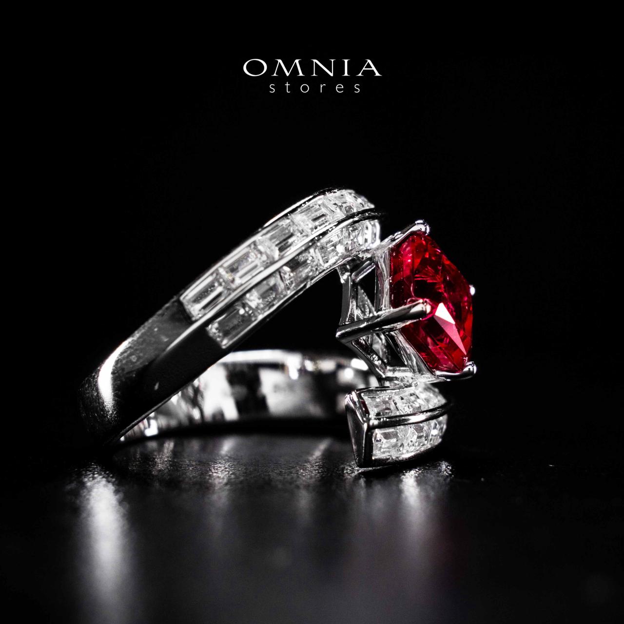 Omnia Tazeen White Red Ring In 925 Silver High Quality Certified Lab Crafted Stones - OMNIASTORES UAE