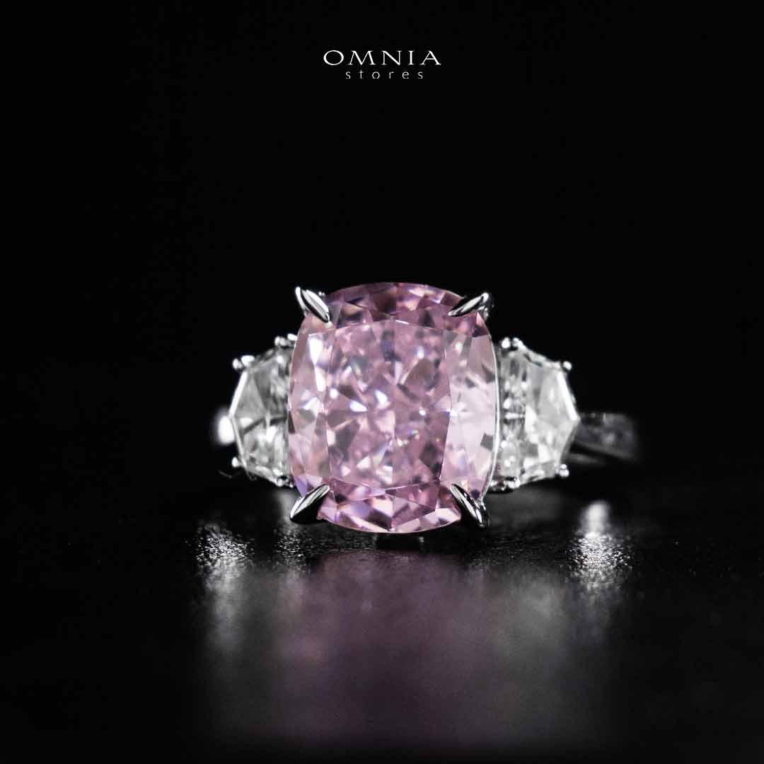 Omnia Safina Pink and White Silver Ring In 925 Silver High Quality Certified Lab Crafted Stones