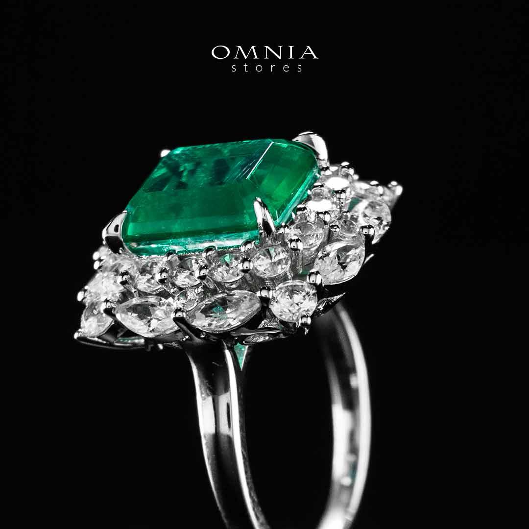 Omnia Nusayba Green and White Silver Ring In 925 Silver High Quality Certified Lab Crafted Stones