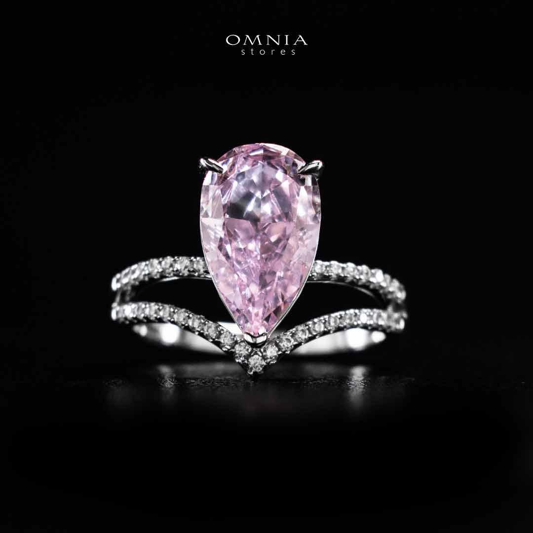 Omnia Zahina Pink and White Silver Ring In 925 Silver High Quality Certified Lab Crafted Stones
