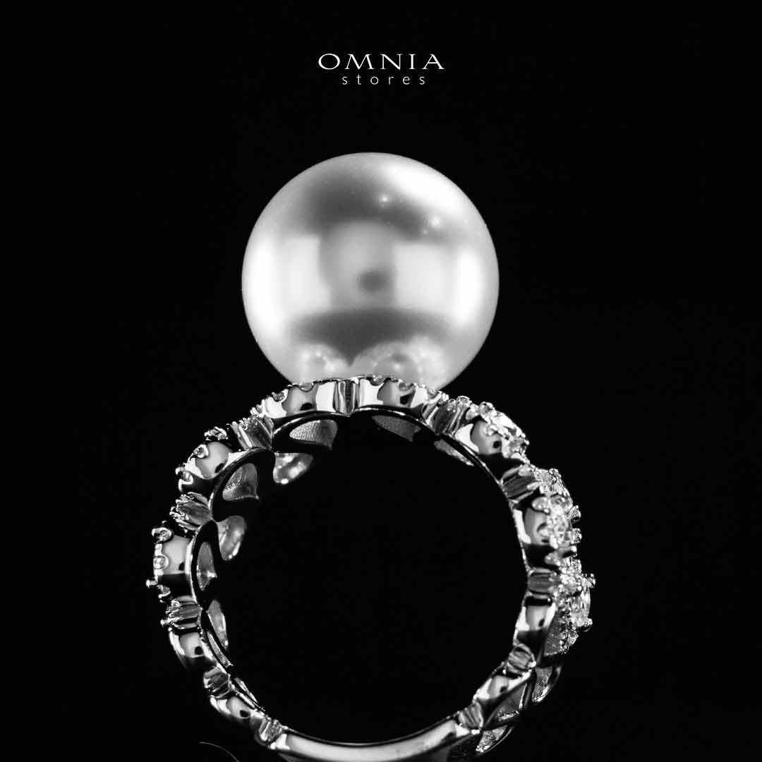 Omnia Salima Pearl White Silver Ring In 925 Silver High Quality Lab Crafted Stones
