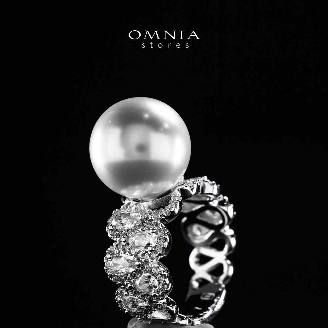 Omnia Salima Pearl White Silver Ring In 925 Silver High Quality Lab Crafted Stones