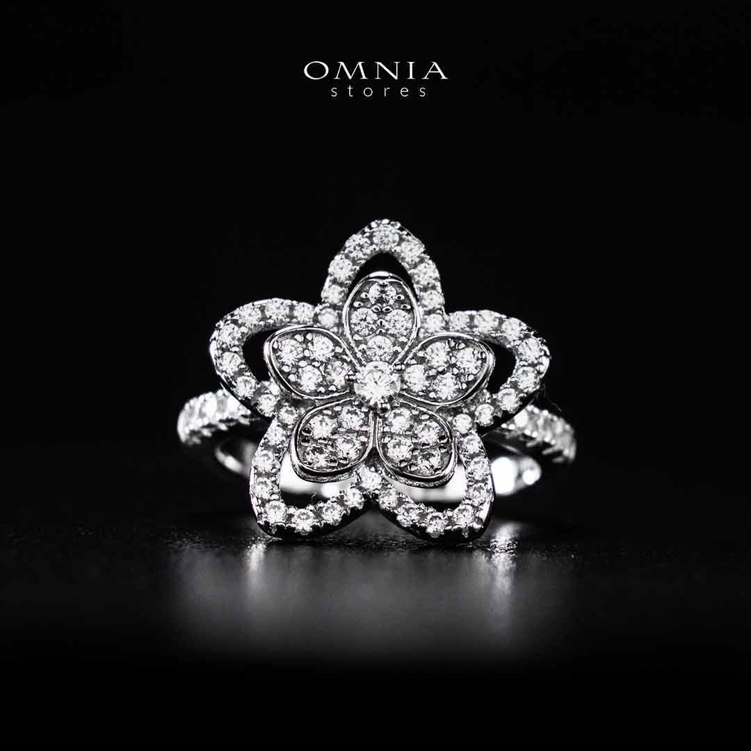Omnia Areebah Flower Silver Ring In 925 Silver High Quality Certified Lab Crafted Stones