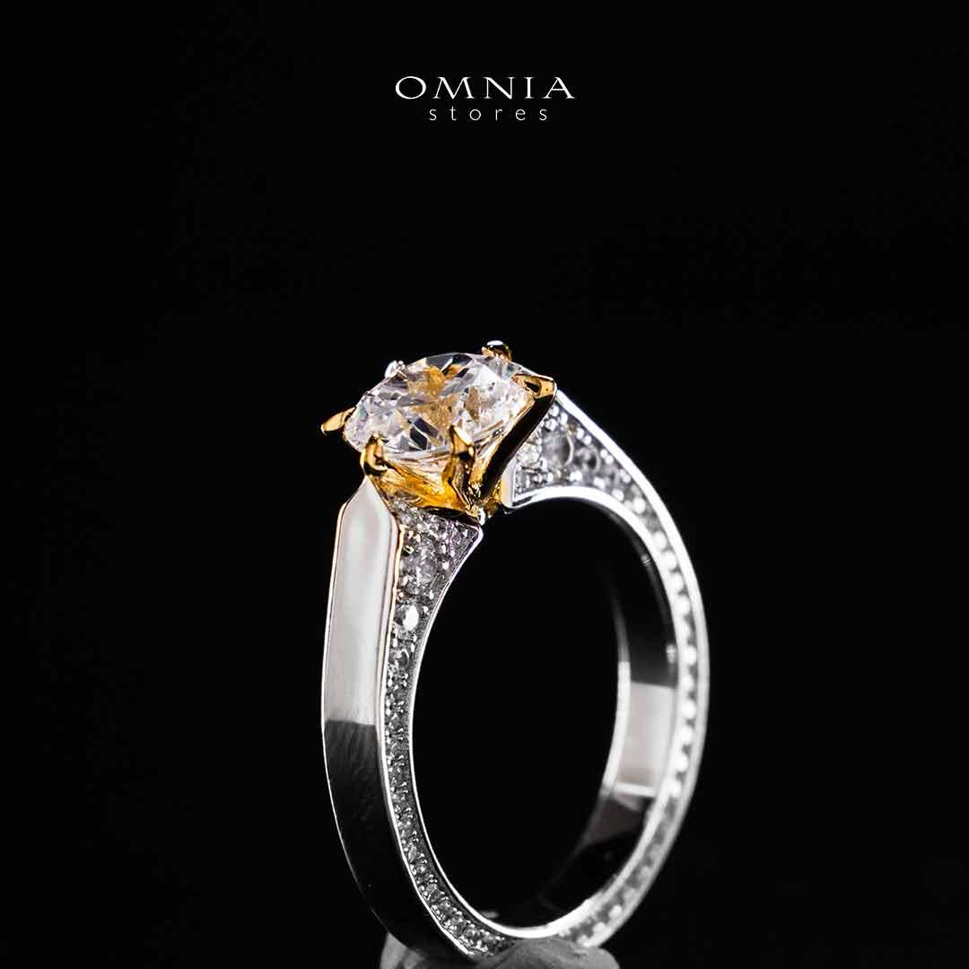 Omnia Mahnoor Gold With Silver Ring In 925 Silver High Quality Certified Lab Crafted Stones