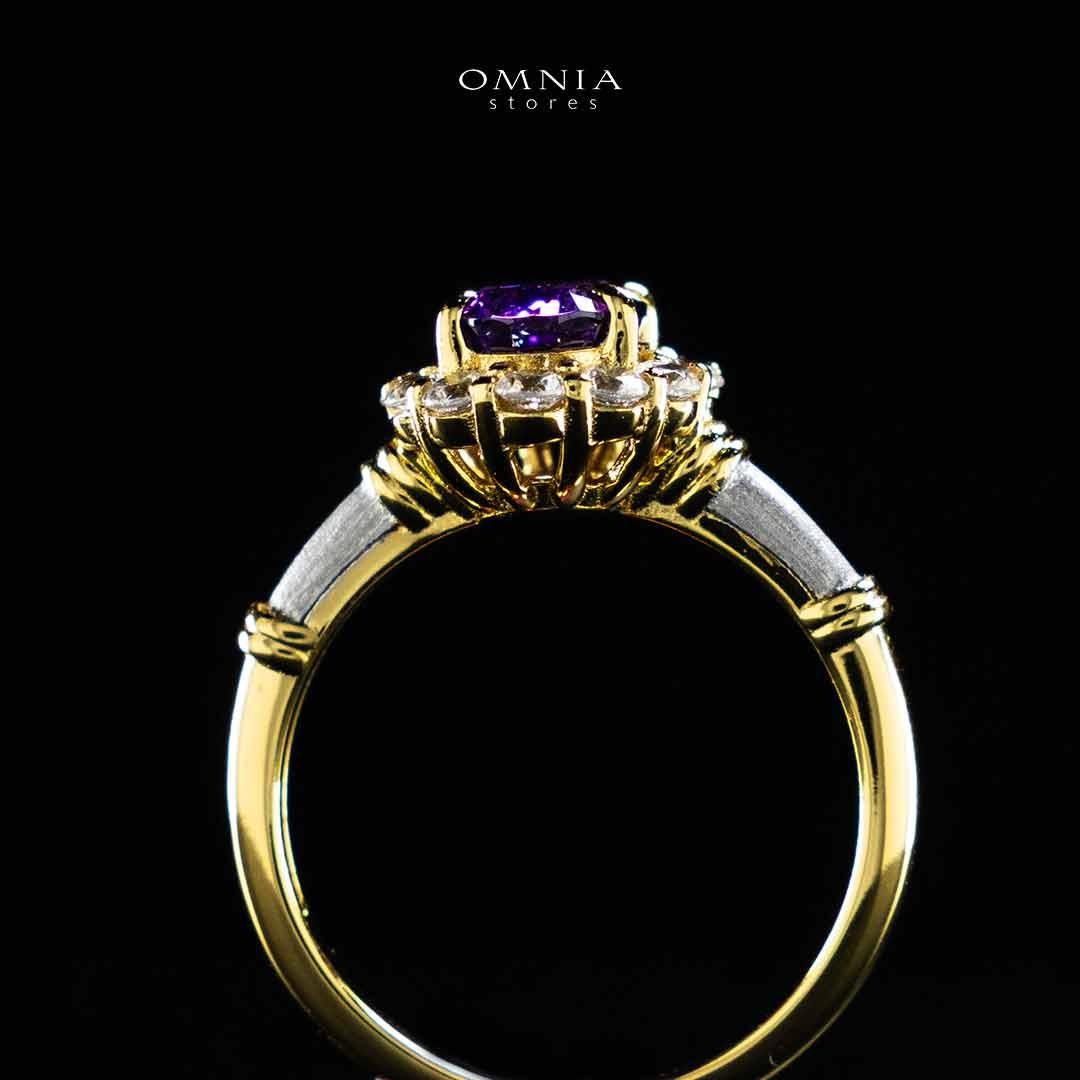 Omnia Amalya Flower Purple Gold Ring In 925 Silver High Quality Certified Lab Crafted Stones