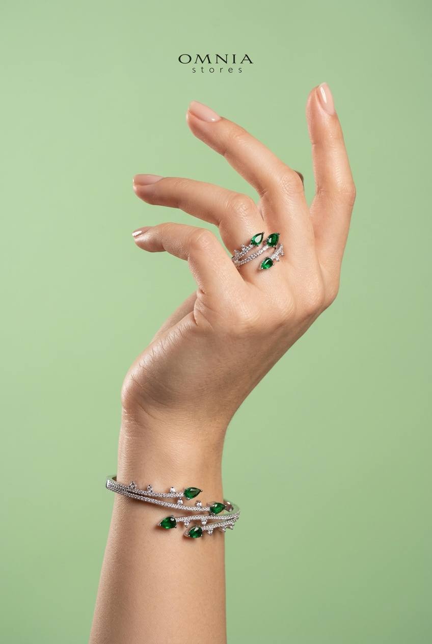 Yuliana Luxury Green Bridal Full Set with High-Quality Premium Zircon Stones, Rhodium-Plated