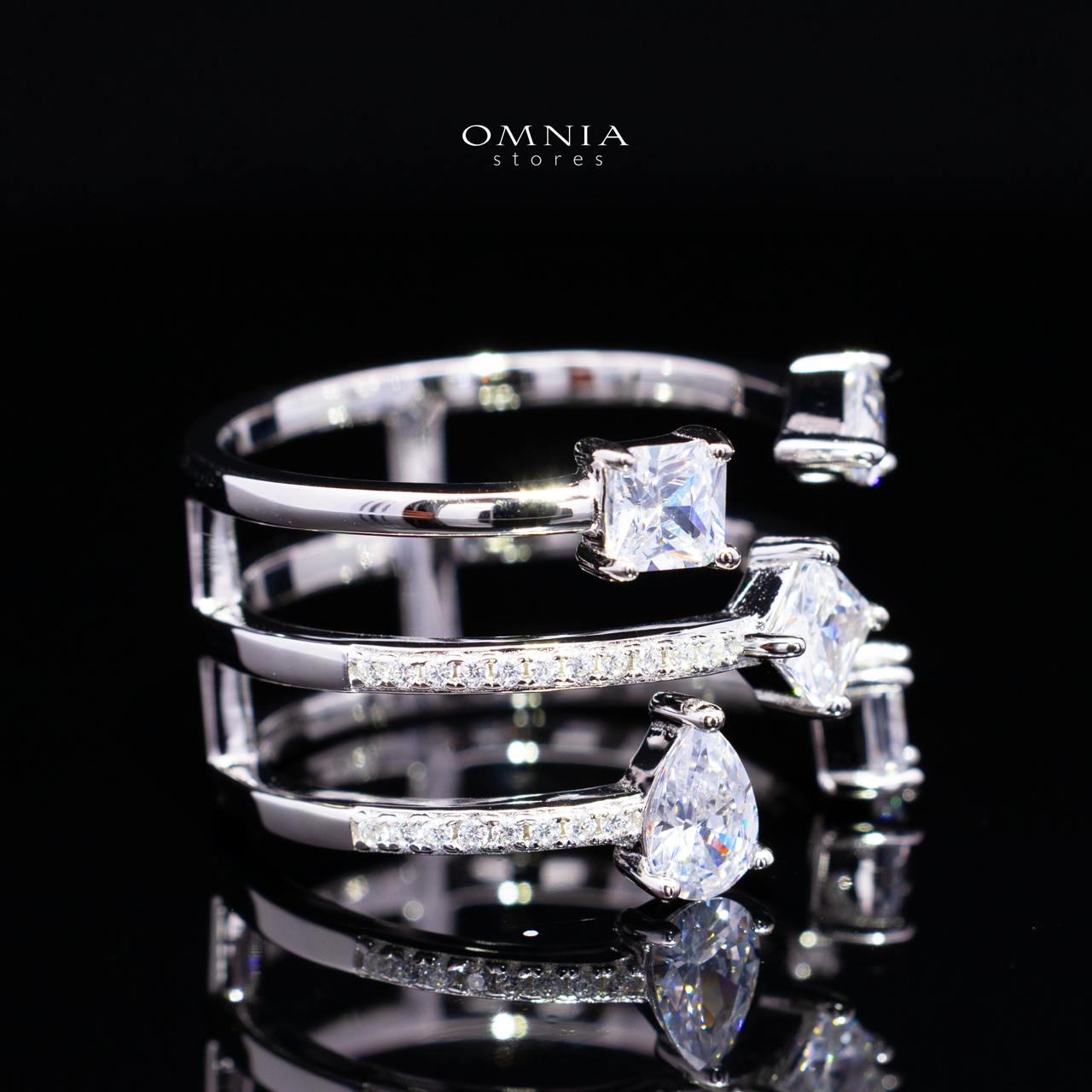 Kareenah White Open Cuff Ring in 925 Silver with Premium Simulated Diamonds