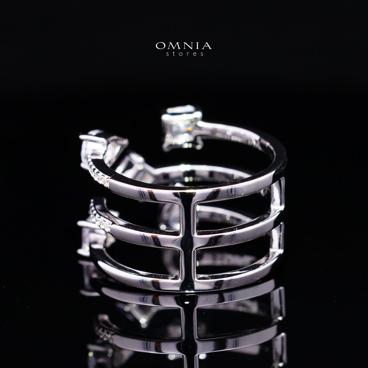 Kareenah White Open Cuff Ring in 925 Silver with Premium Simulated Diamonds