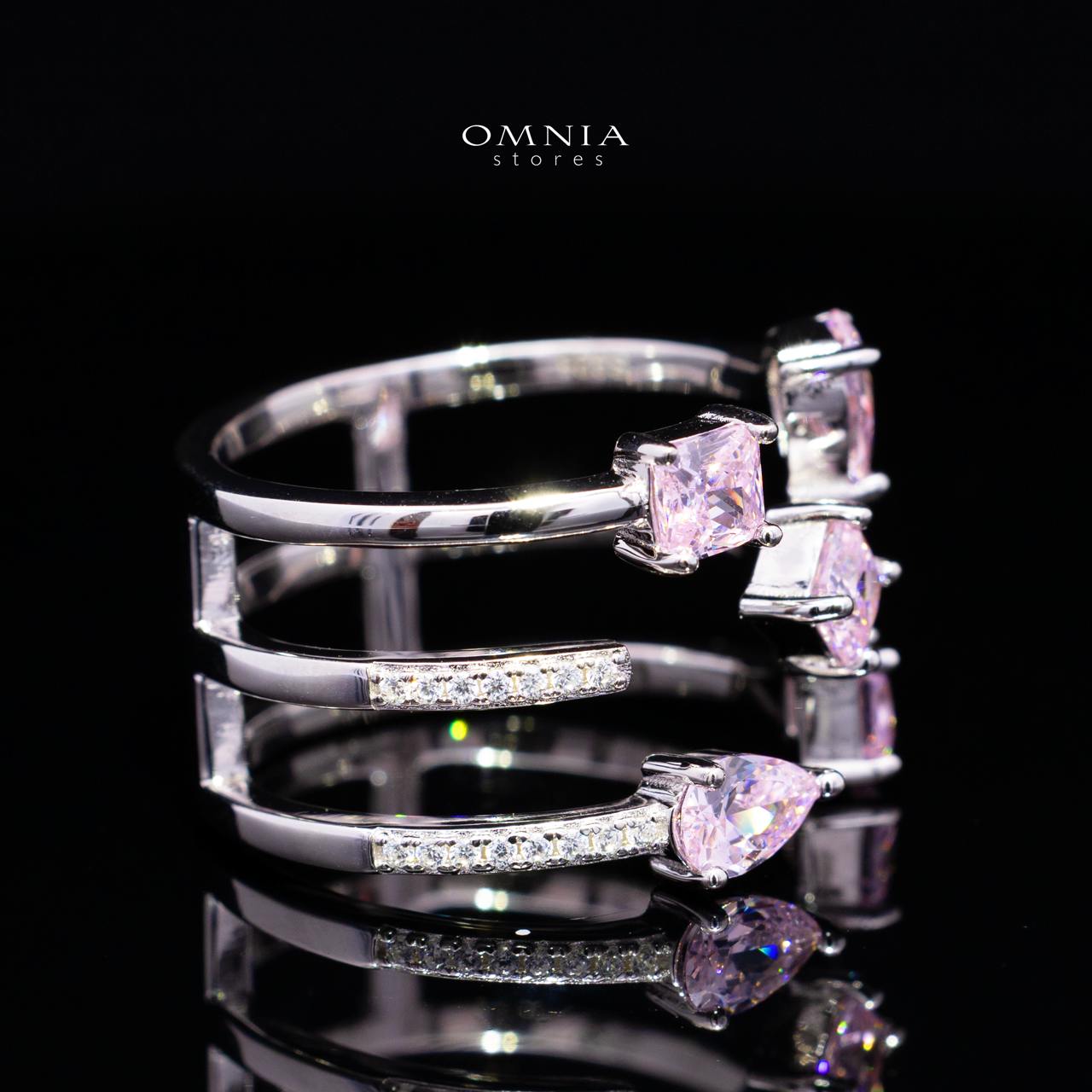 Kareenah Pink Open Cuff Ring in 925 Silver with Premium Simulated Diamonds