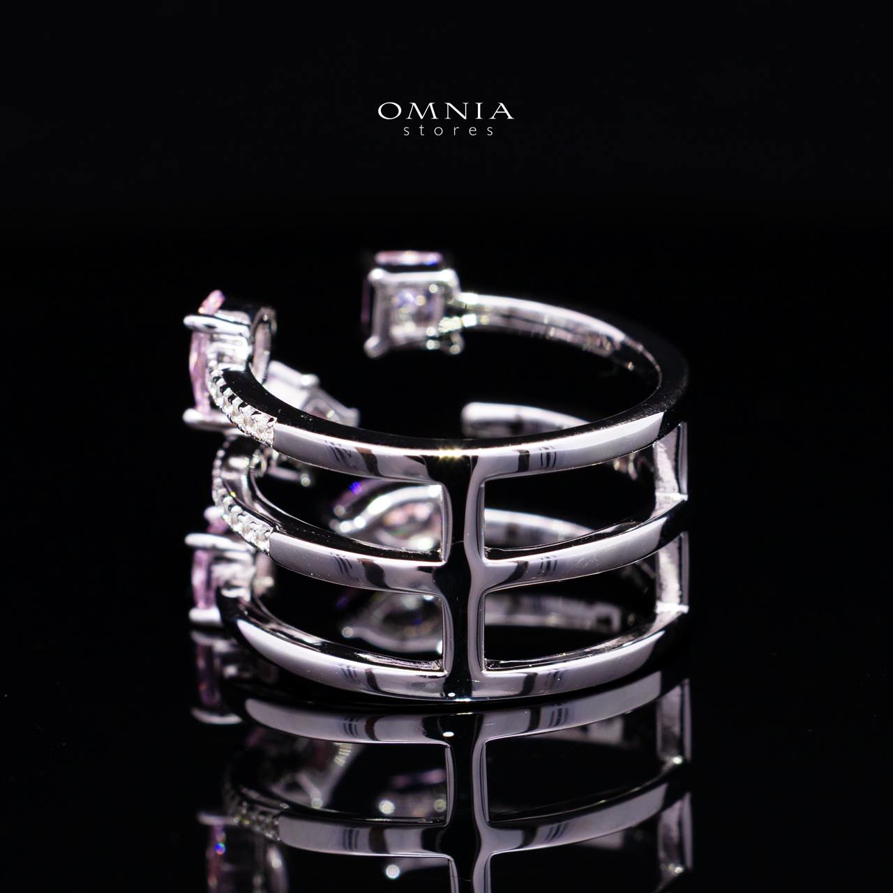 Kareenah Pink Open Cuff Ring in 925 Silver with Premium Simulated Diamonds