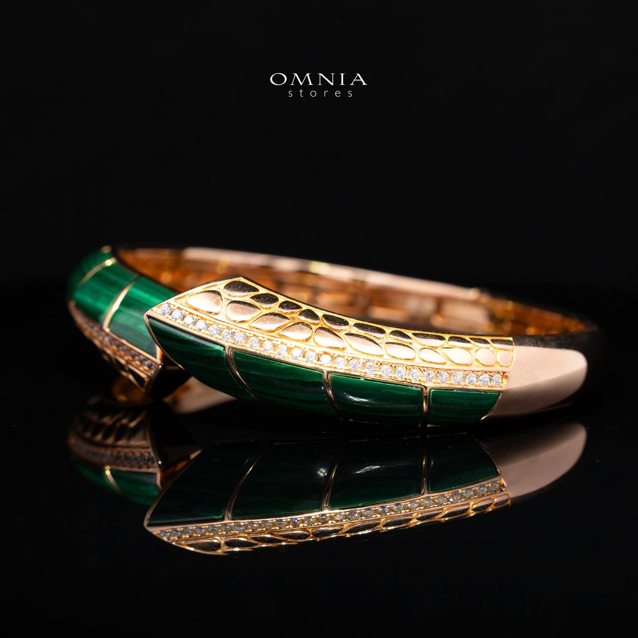 Emilia Green Gold-Plated Bangle with High-Quality Premium Simulated Diamonds in 925 Sterling Silver