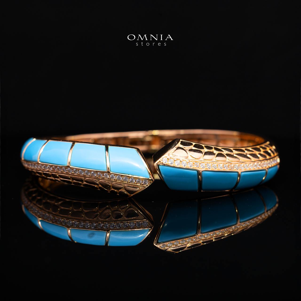 Emilia Turquoise Gold-Plated Bangle with High-Quality Premium Simulated Diamonds in 925 Sterling Silver