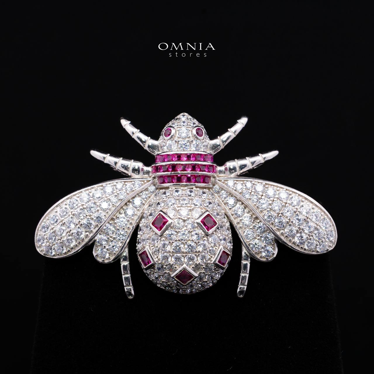 Sabrine Queen Bee Brooch – Premium Ruby Red & White Simulated Diamonds in 925 Sterling Silver