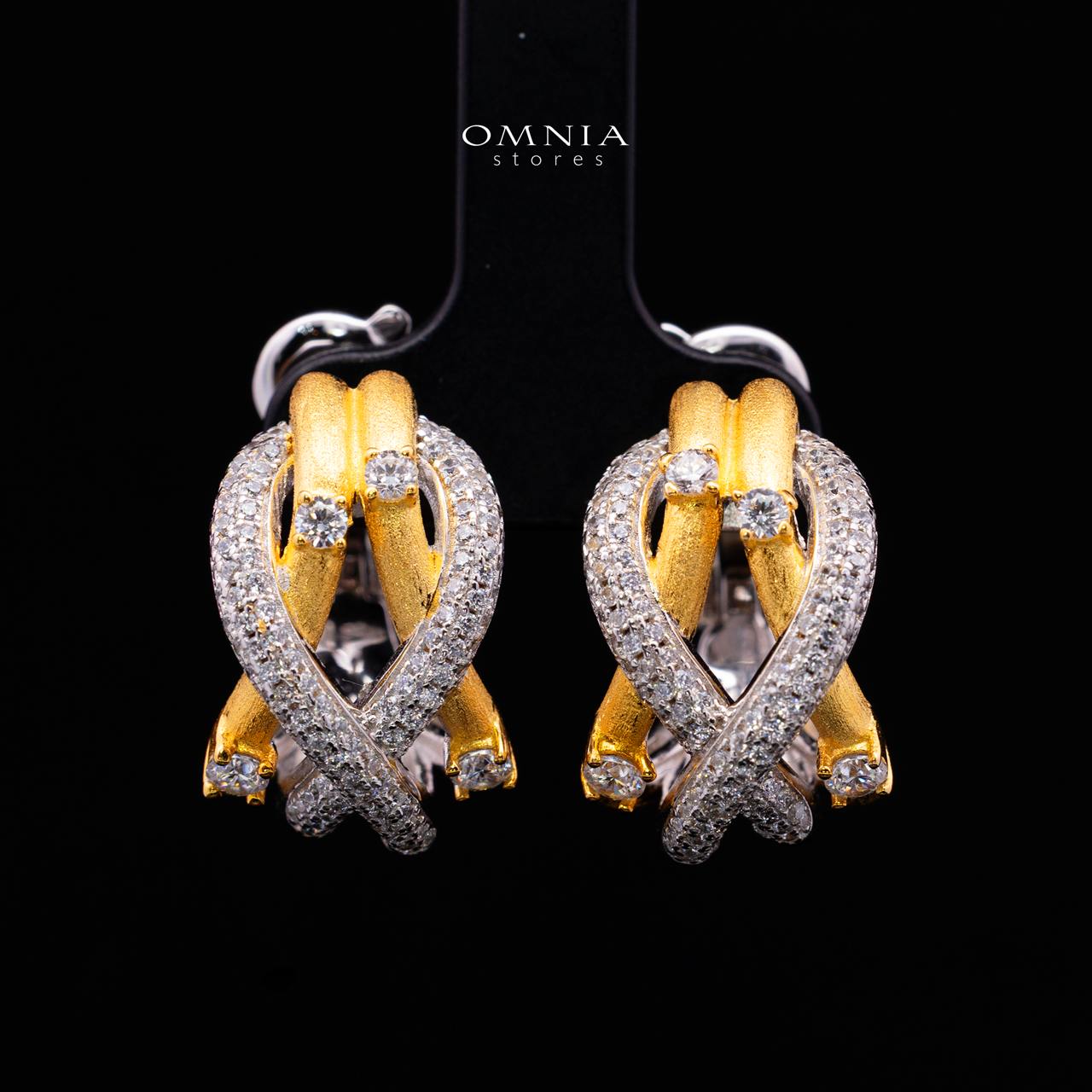 Zynera Clip-On Earrings Gold Plated with Premium Simulated Diamonds in 925 Sterling Silver