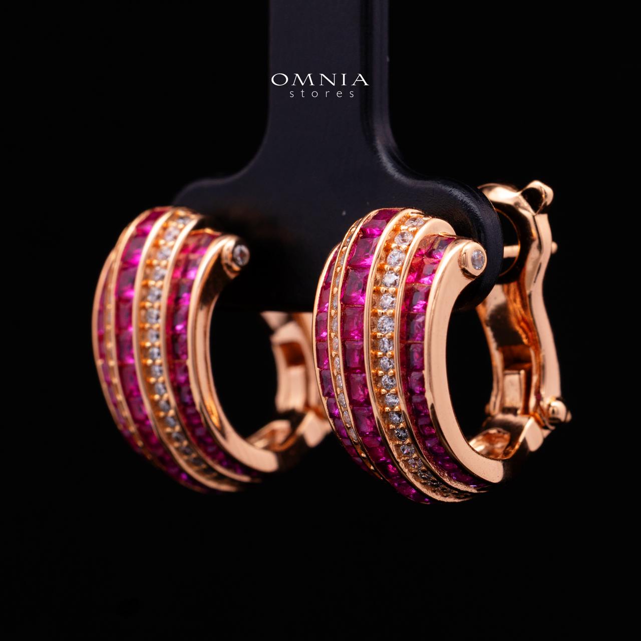 Isalyn Ruby Red Hoop Earrings with High Quality Premium Simulated Diamonds in 925 Silver