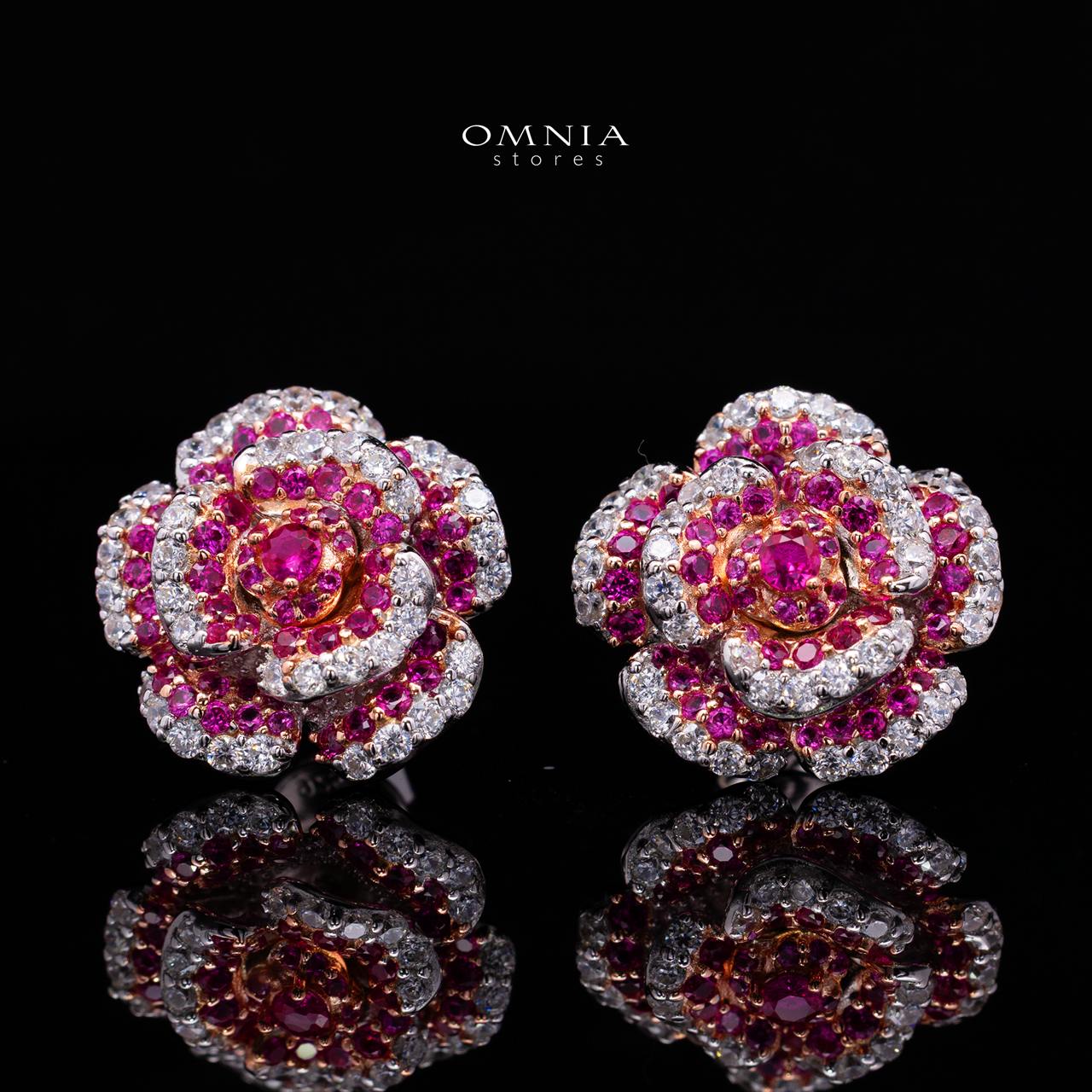 Safiyah Ruby Red Rose Stud Earrings 925 Sterling Silver | Premium Brilliant-Cut Simulated Diamonds