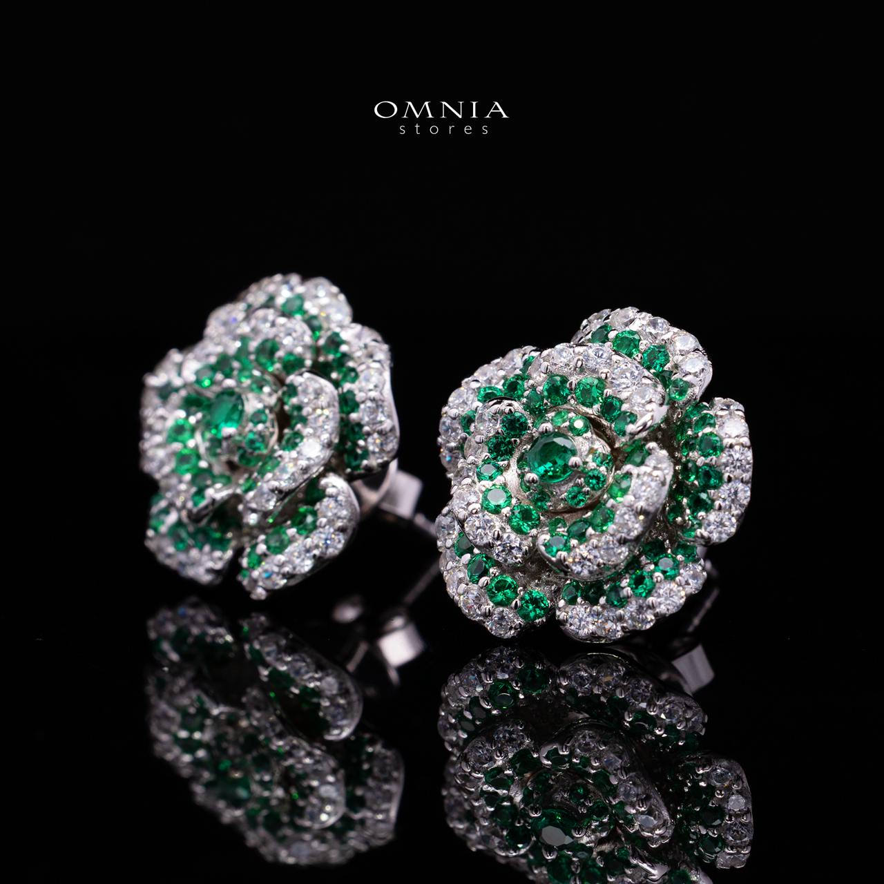 Safiyah Green Rose Stud Earrings 925 Sterling Silver | Premium Brilliant-Cut Simulated Diamonds