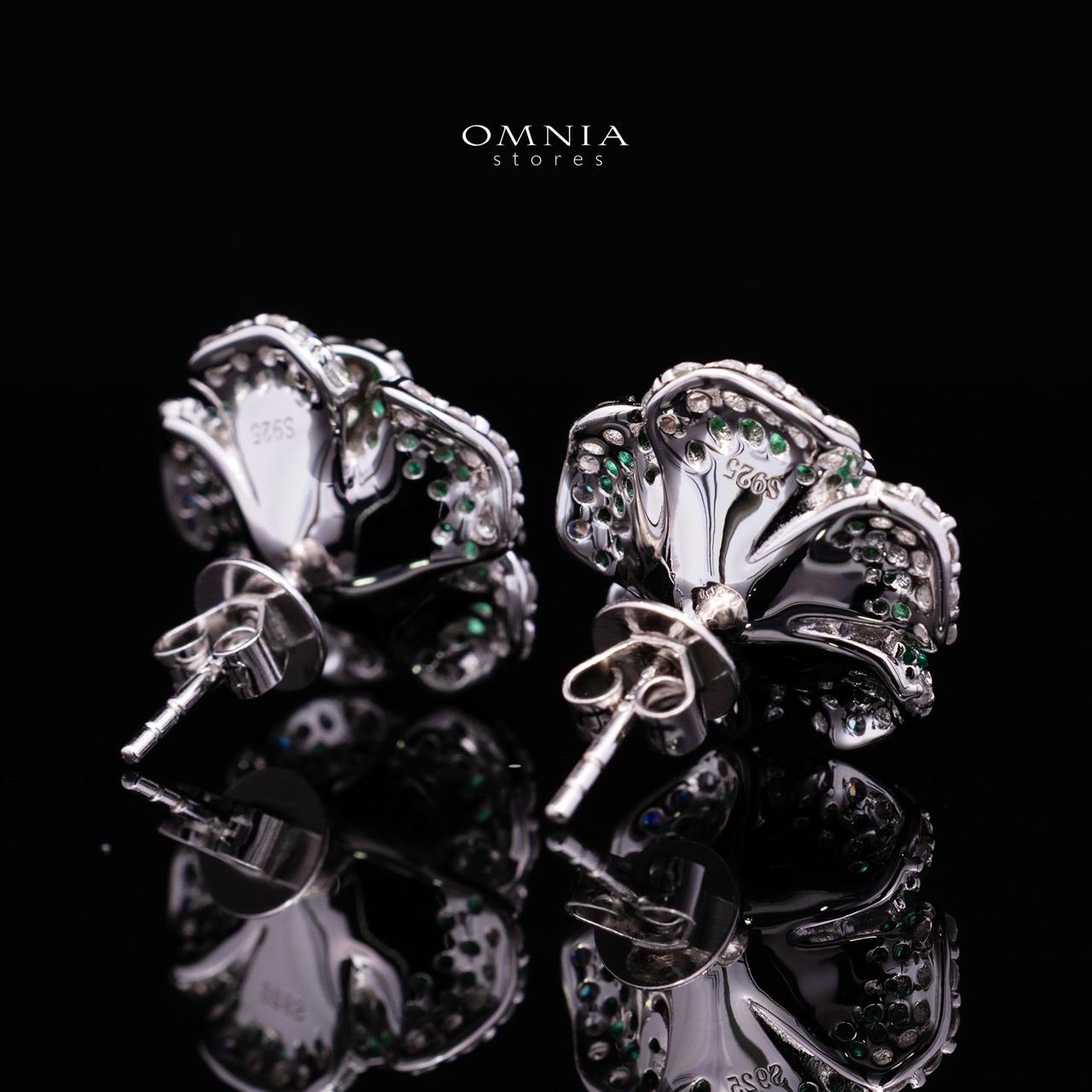 Safiyah Green Rose Stud Earrings 925 Sterling Silver | Premium Brilliant-Cut Simulated Diamonds