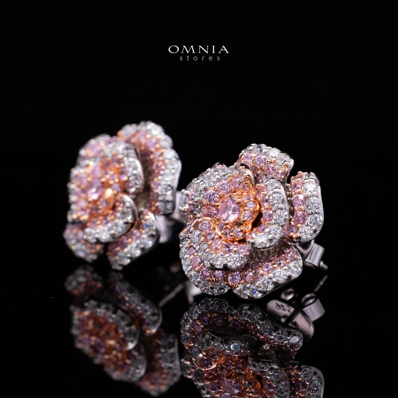 Safiyah Pink Rose Stud Earrings 925 Sterling Silver | Premium Brilliant-Cut Simulated Diamonds