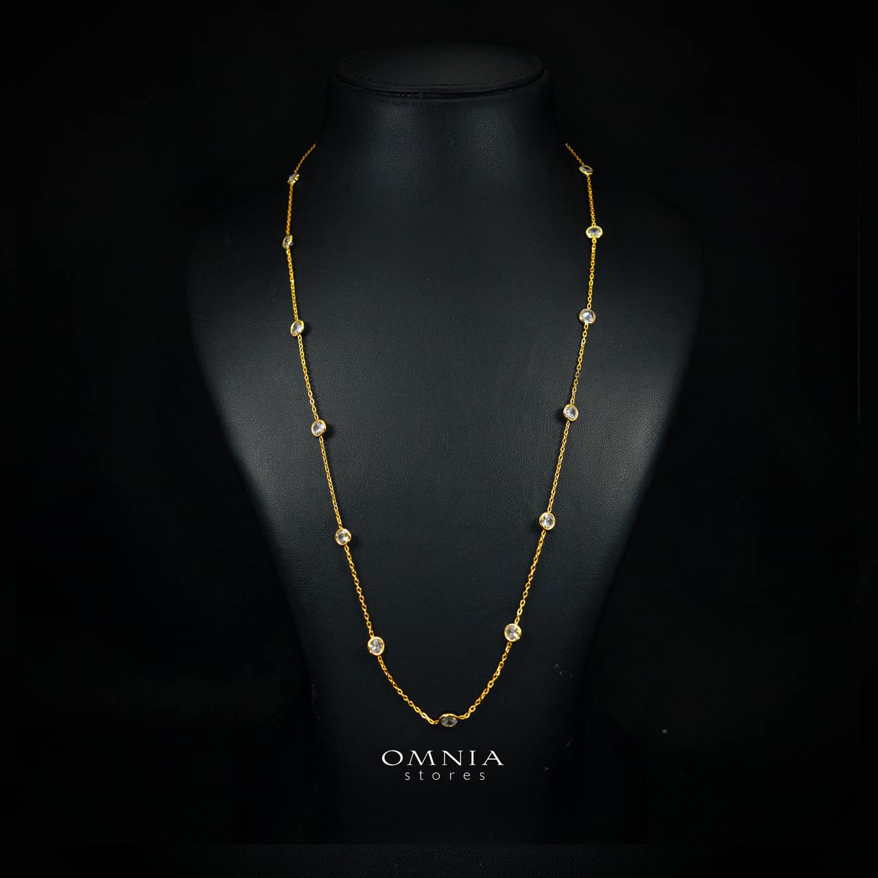 Celestara Gold-Plated Long Chain Necklace with Premium Simulated Diamonds in 925 Sterling Silver