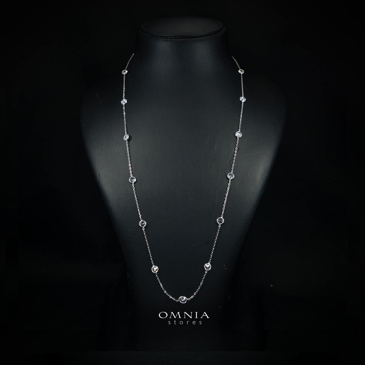 Celestara White Long Chain Necklace with Premium Simulated Diamonds in 925 Sterling Silver
