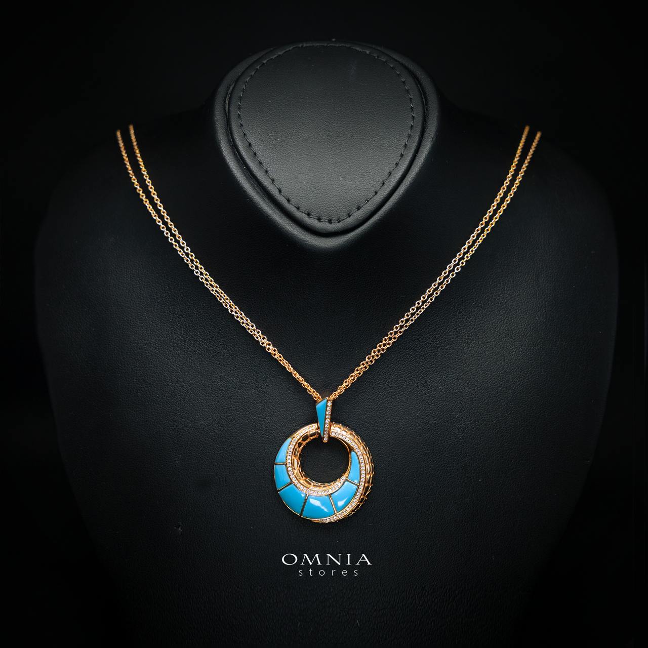 Emilia Turquoise Gold-Plated Necklace with High-Quality Premium Simulated Diamonds in 925 Sterling Silver