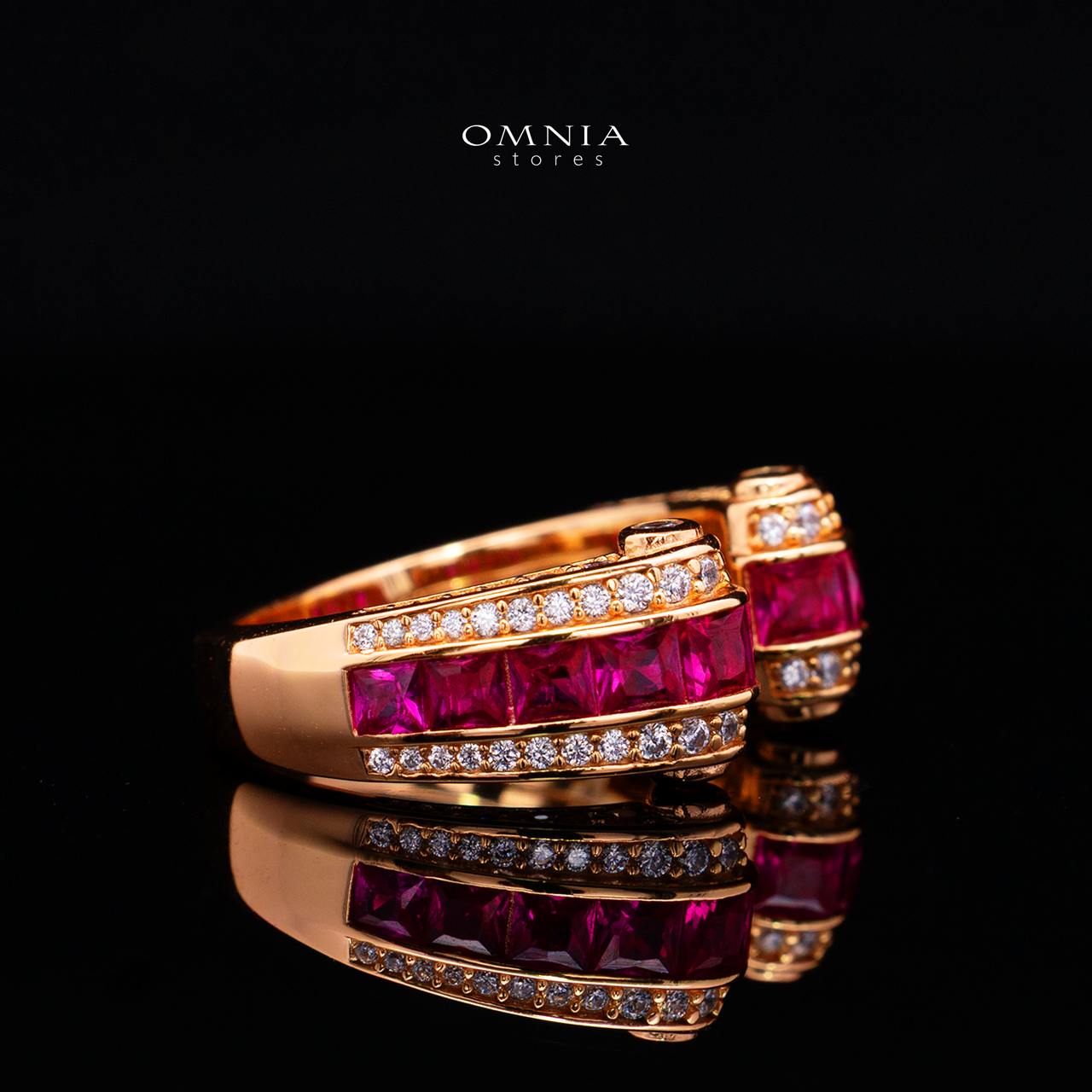Isalyn Ruby Red Ring with High Quality Simulated  Diamond in 925 Silver