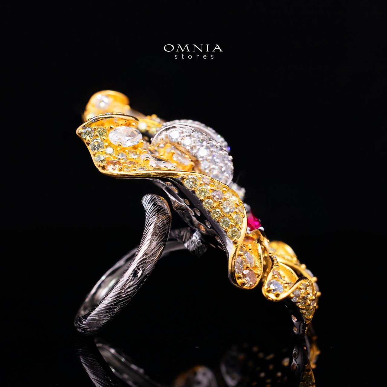 Aria Ruby Red Ring with Premium Simulated Diamond in 925 Silver