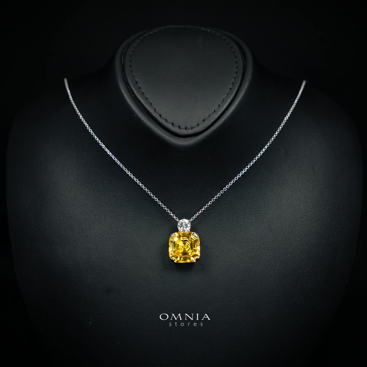 Velaria Asscher-Cut Canary Yellow Pendant Necklace with Premium Simulated Diamonds and Certificate in 925 Sterling Silver