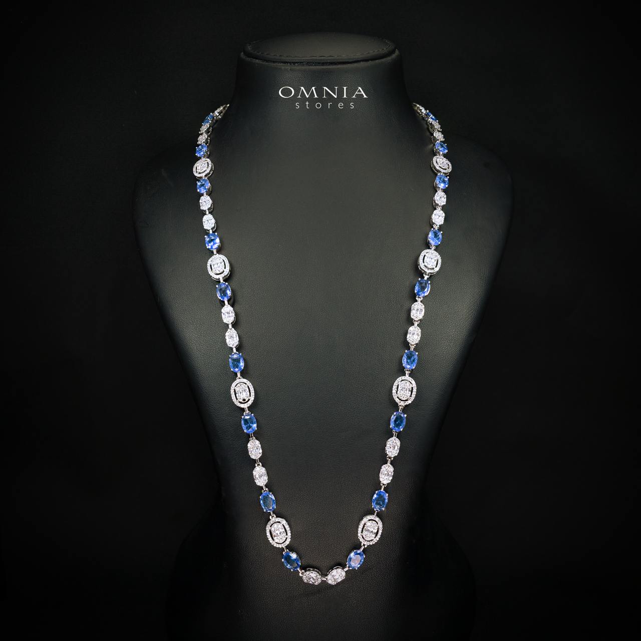 Fairuz Blue Luxury Full Set with Long Chain, High Quality Premium Zircon Stones & Rhodium Plated Finish