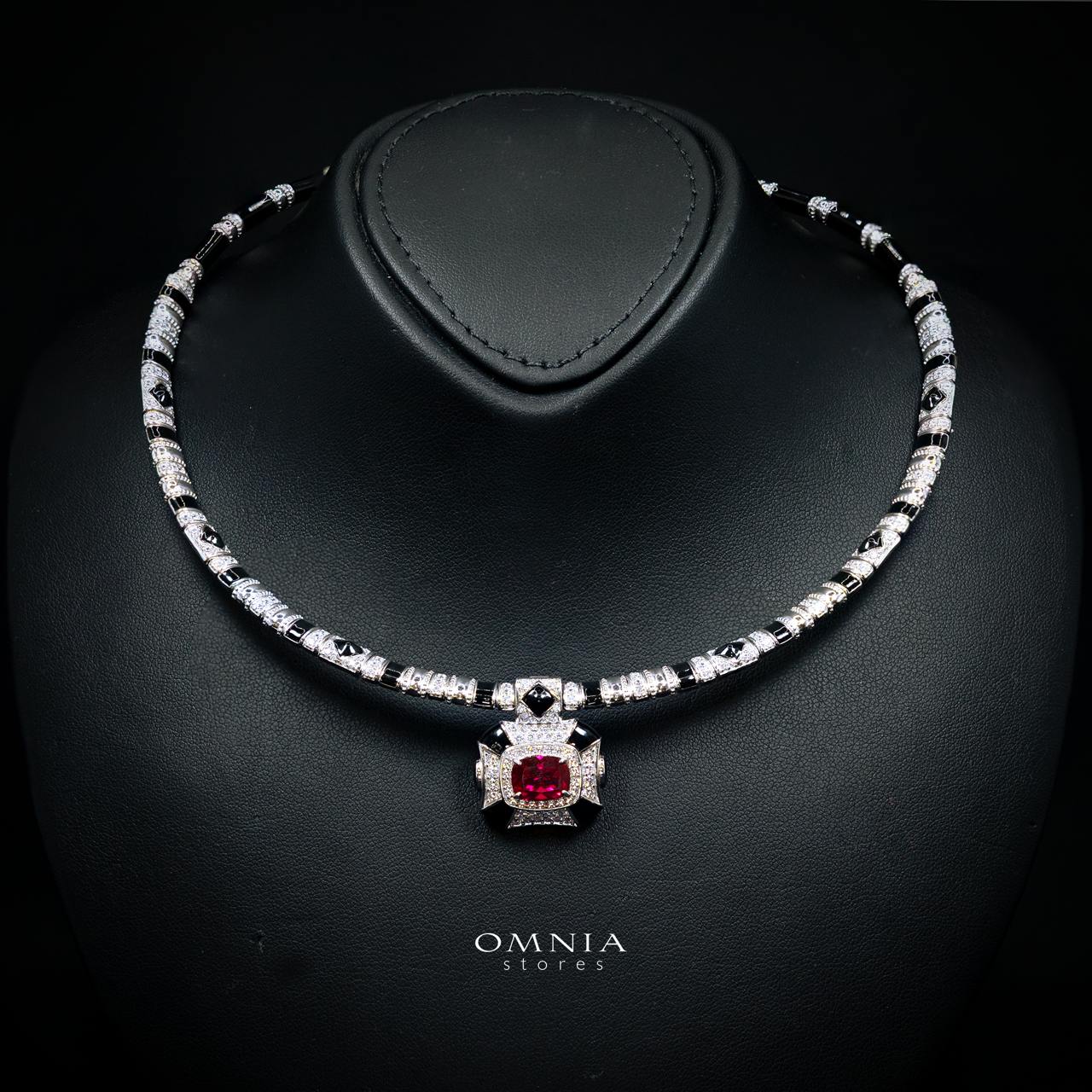 Velanora Ruby Red Necklace with High-Quality Premium Simulated Diamonds in 925 Sterling Silver