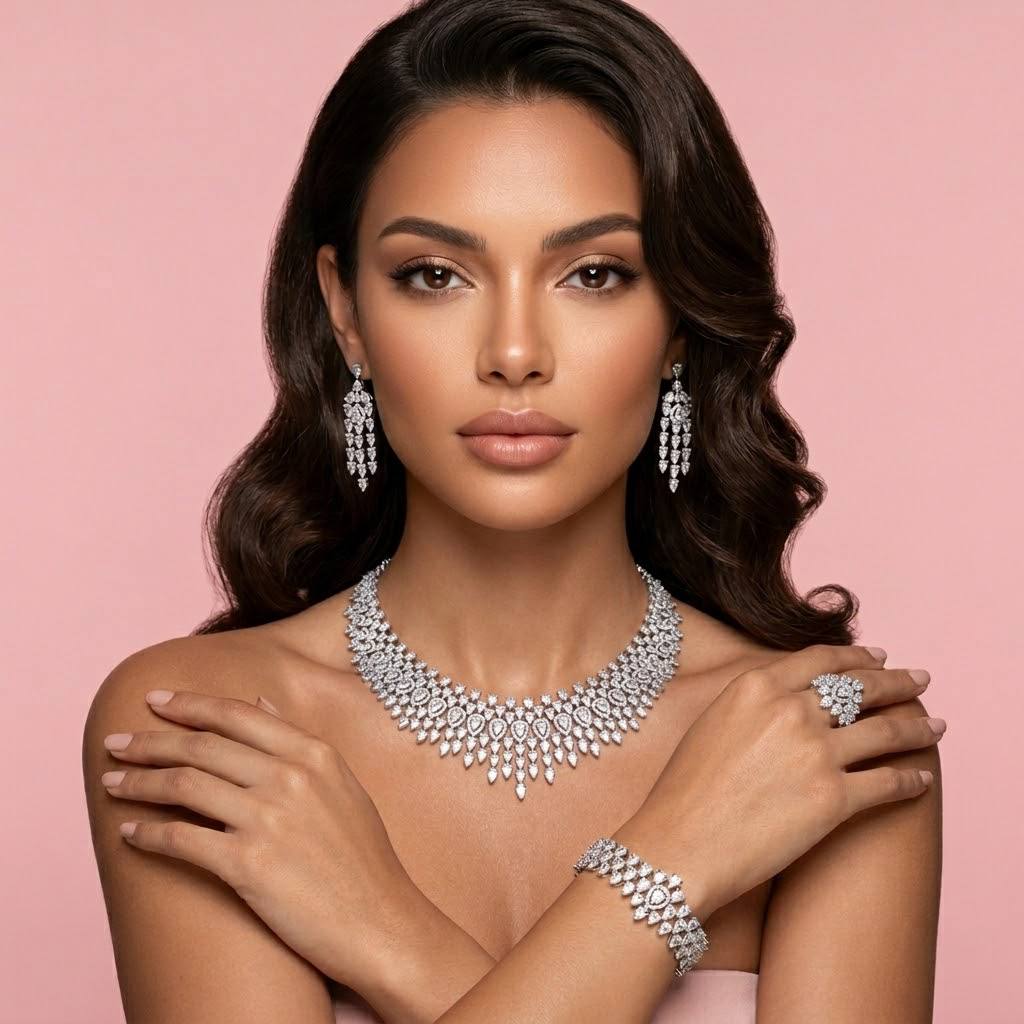 Alexa White Bridal Full Set – Premium Rhodium Plated with High-Quality Zircon Stones