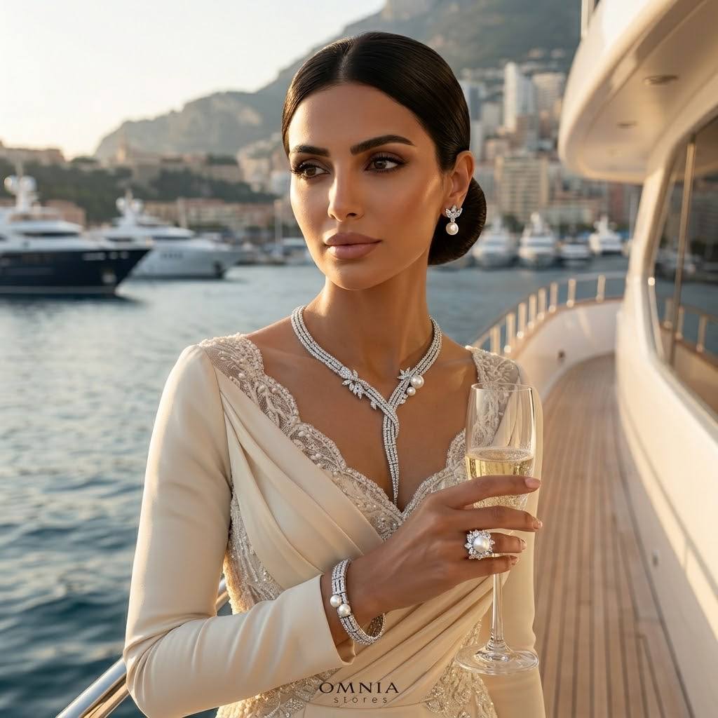 Omnia Larman Luxury Bridal Pearl Full Set in High Quality Simulated Diamonds