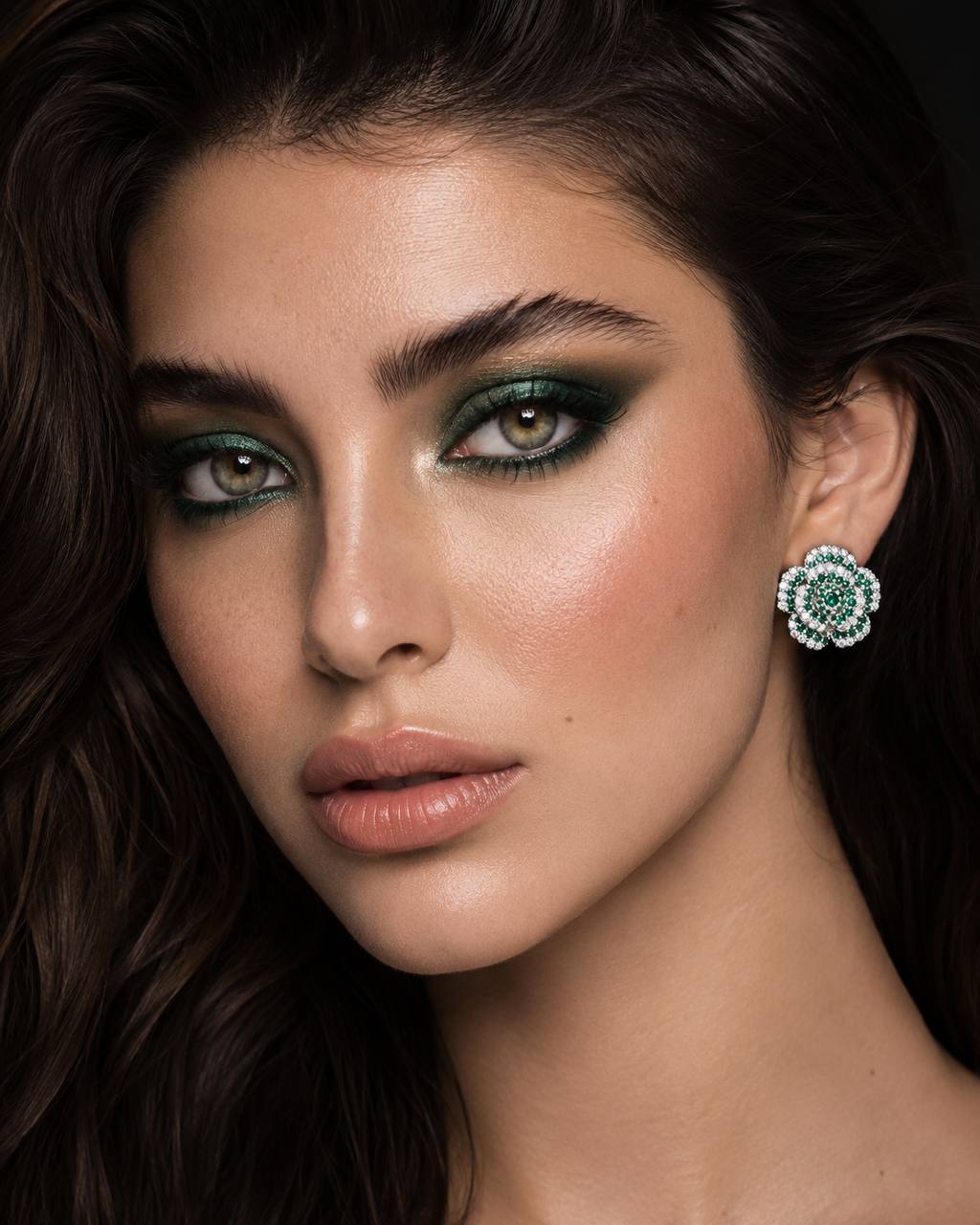 Safiyah Green Rose Stud Earrings 925 Sterling Silver | Premium Brilliant-Cut Simulated Diamonds