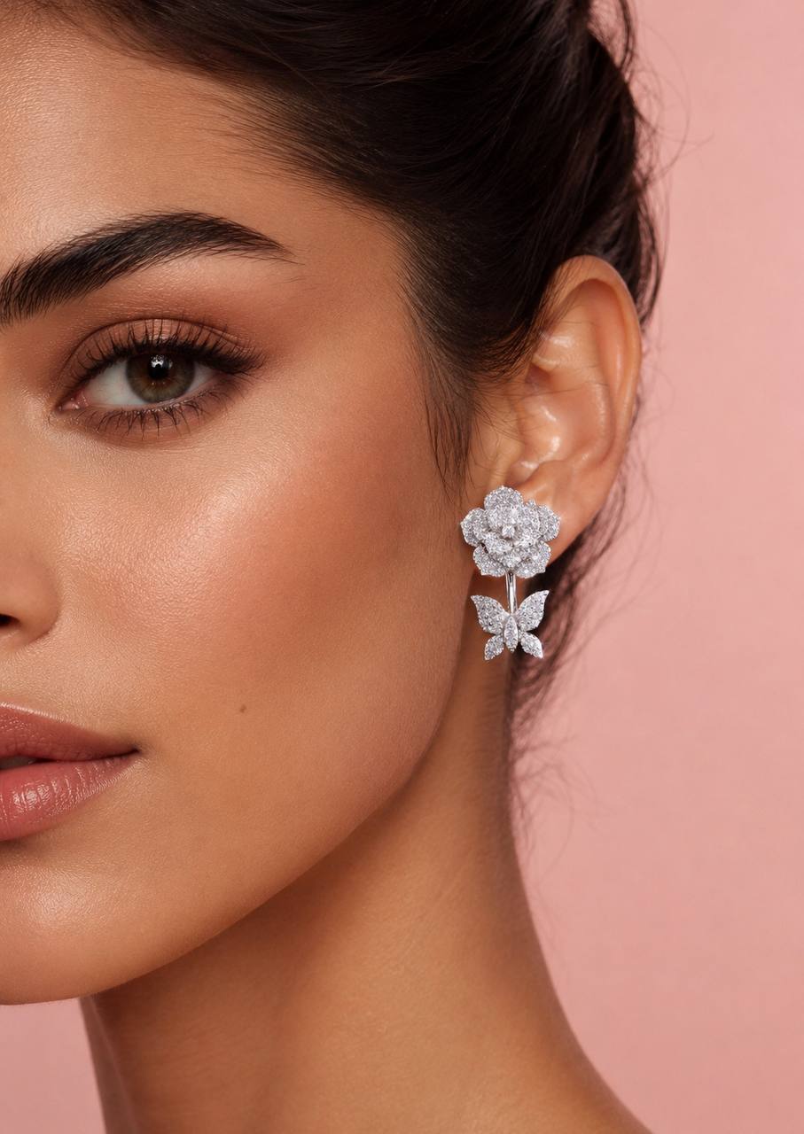 Omnia Olla White Earrings In 925 Silver In High Quality Simulated diamonds