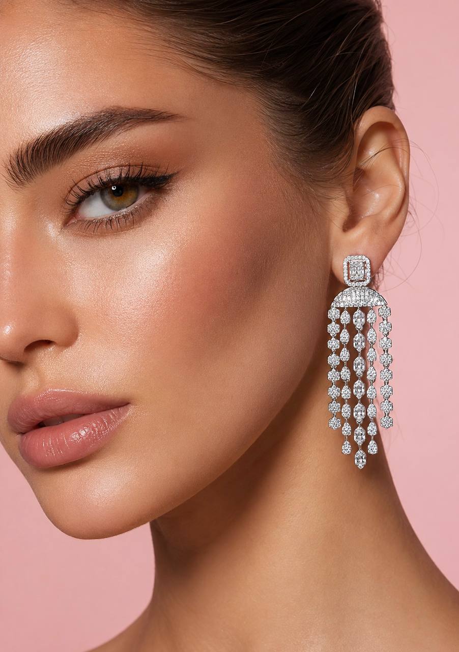 Betty White Drop Earrings in 925 Silver With High Quality Simulated Diamonds