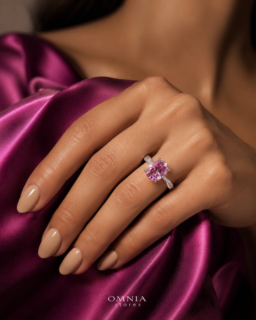Joodi Pink Moissanite Ring with GRA Certificate Oval 6x8mm (2ct) – Twisted Pavé Band Design, 925 Sterling Silver