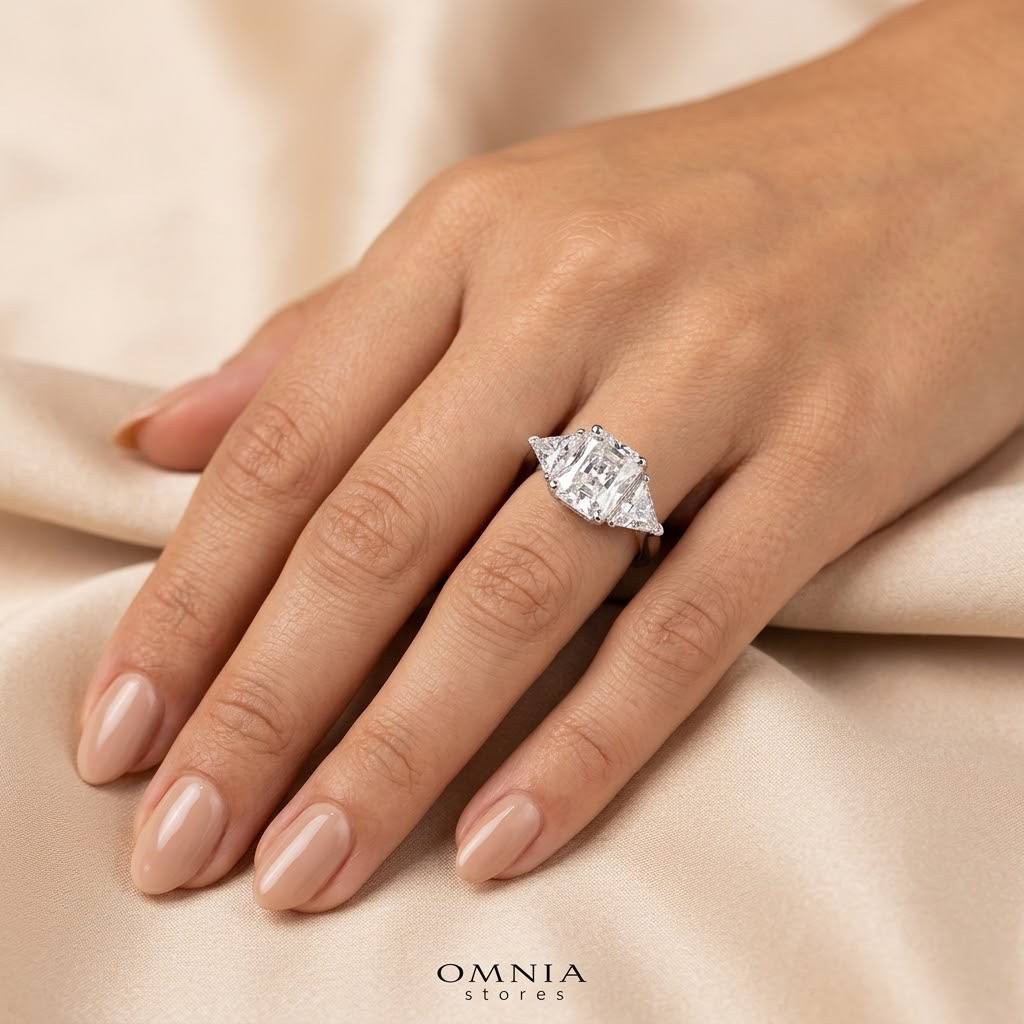 Latimah White Moissanite Ring with GRA Certificate Radiant 6x8mm (2ct) Simulated Diamond 925 Sterling Silver