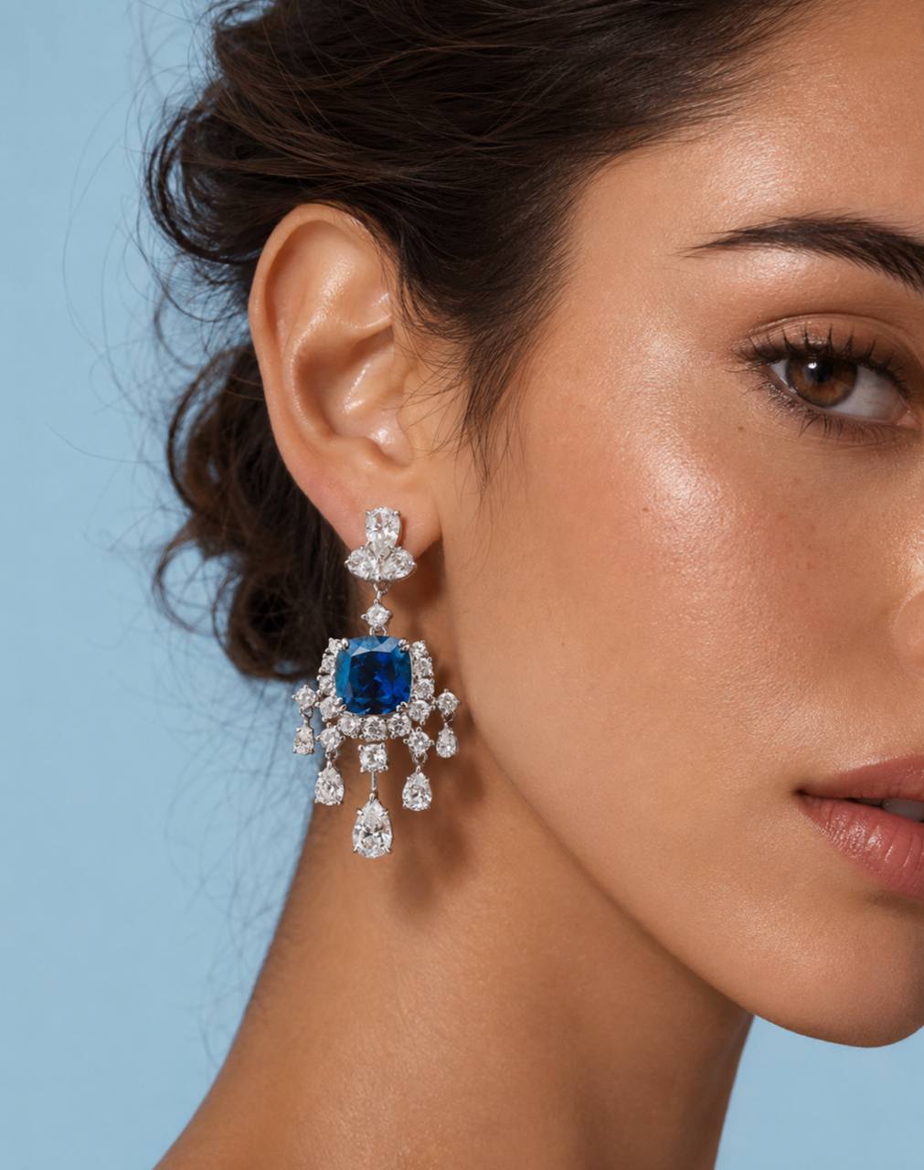 Madiha Lab Grown Sapphire Blue Stones With GRC Certified Drop Earrings in 925 Silver