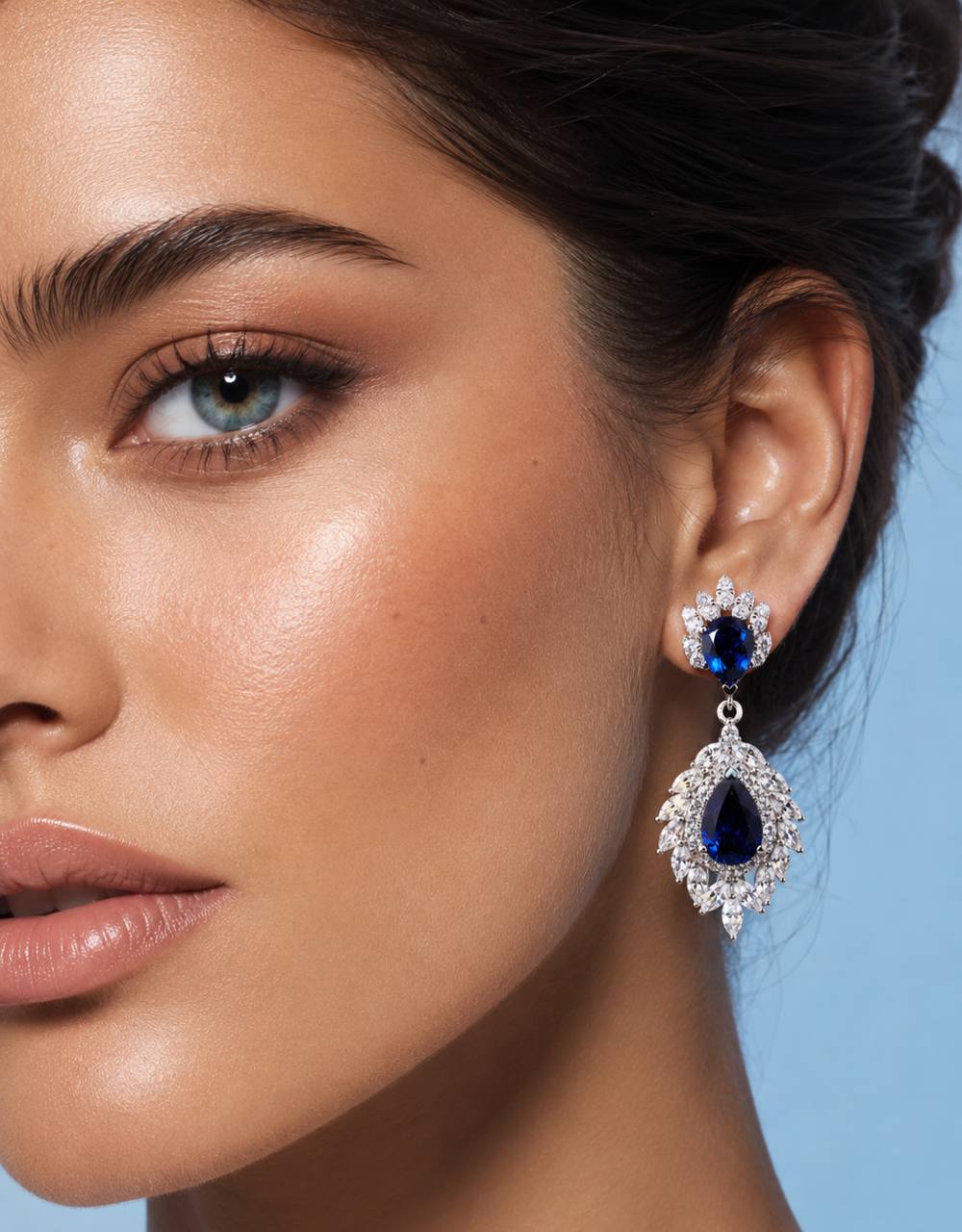 Carolina Lab-Grown Blue Sapphire Earrings with GRC Certificate, Pear 6×9mm in 925 Sterling Silver