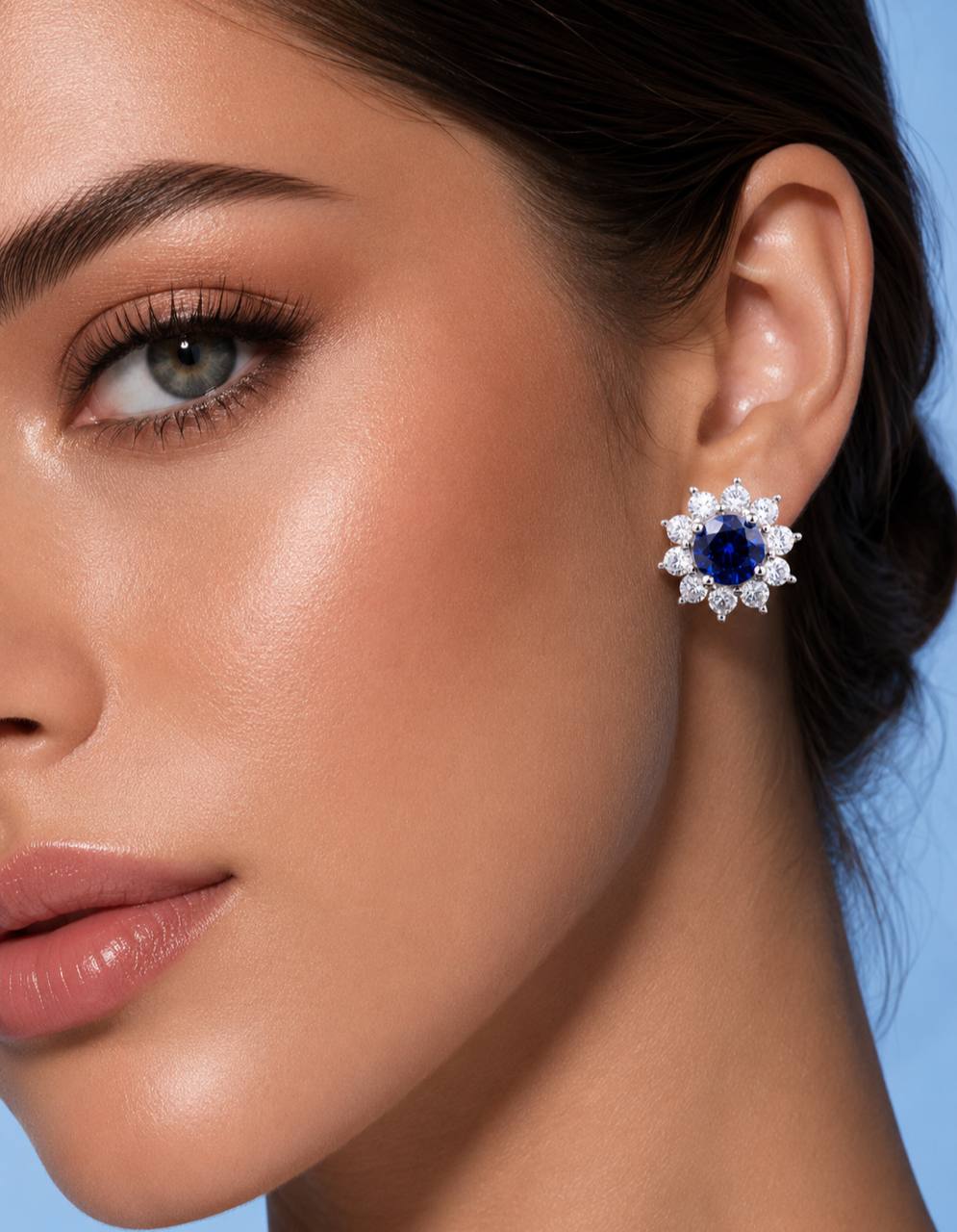 Henrietta Lab-Grown Blue Sapphire Earring with GRC Certificate, Round 5mm in 925 Sterling Silver