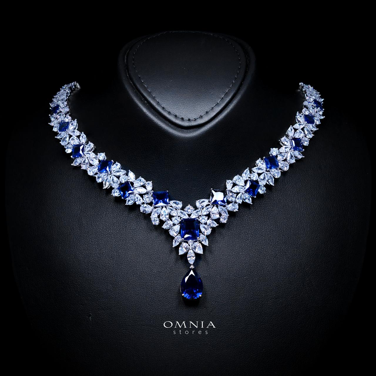 Christine Blue Luxury Bridal Full Set with High-Quality Simulated Diamonds – Rhodium Plated