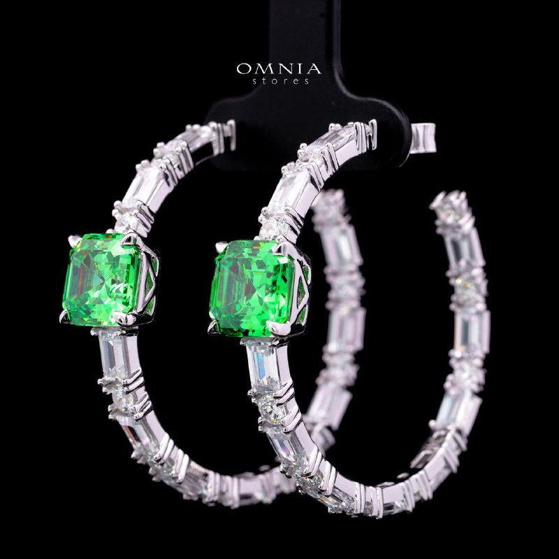 Odesa Green Hoop Earrings with Certified High-Quality Premium Simulated Diamonds in 925 Sterling Silver