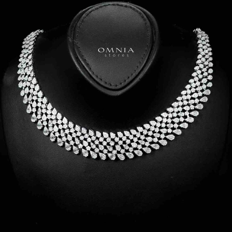 Omnia Amirat White Bridal Full Set in High Quality Zircon Stone in Rhodium Plated